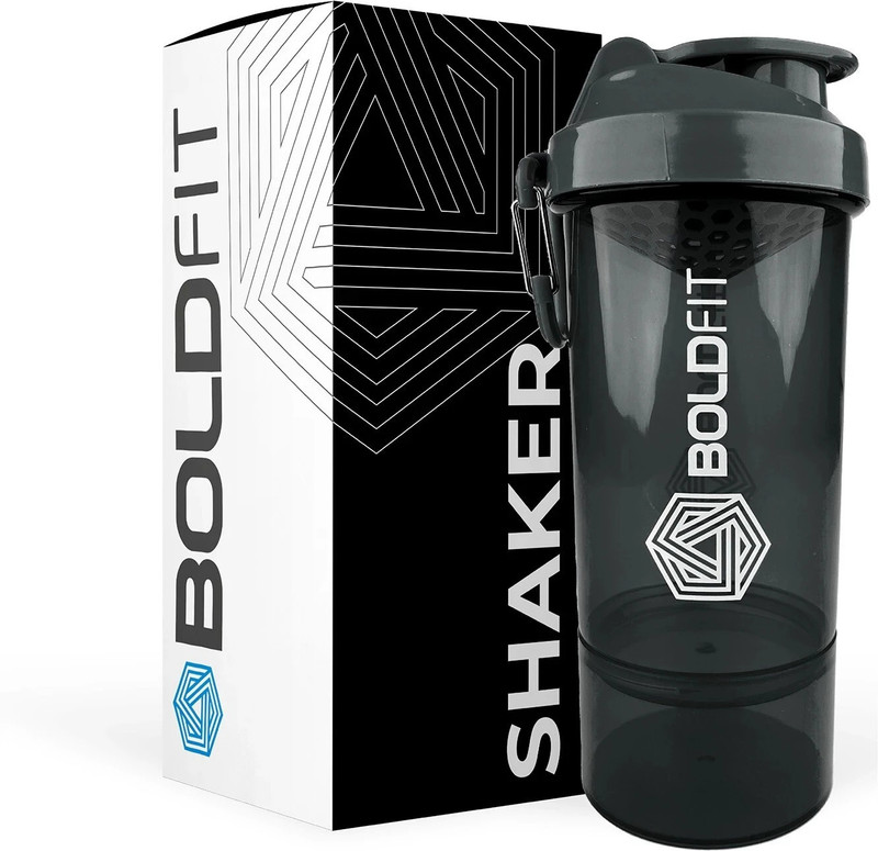 BOLDFIT Shaker Bottle For Protein Shake Sipper Bottles For Men Women Gym Supplement Shaker 600 ml Plastic Shaker(Pack of 1, Black)