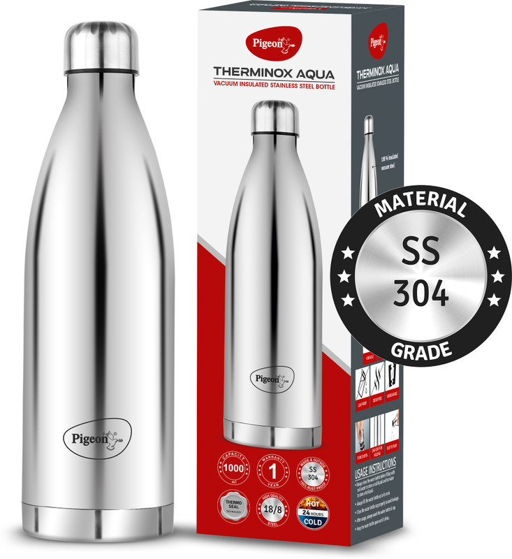 Pigeon by Pigeon Aqua 1000 ml Steel Flask(Pack of 1, Steel/Chrome)