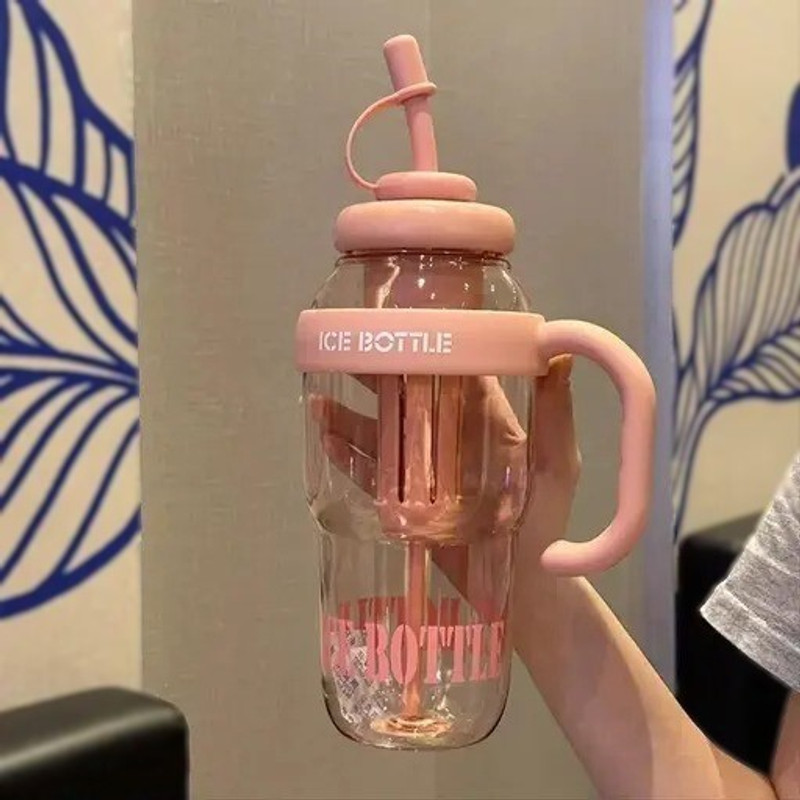 XYJIQS Transparent Leak-Proof Sipper Bottle with Straw and Handle – Tumbler 1300 ml Plastic Sipper(Pack of 1, Off White)