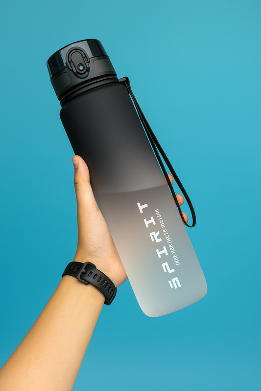 HSR Round Unbreakable Plastic Water Bottle for gym,sport,yoga,school Bottle 1000 ml Plastic Bottle(Pack of 1, Black, White)