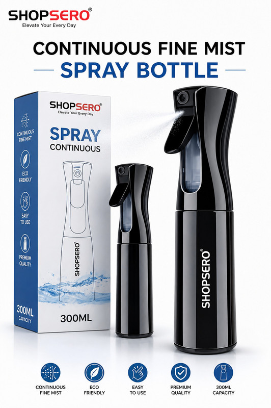 SHOPSERO Continuous Spray Bottle 300ml 300 ml Plastic Spray Bottle(Pack of 1, Black)
