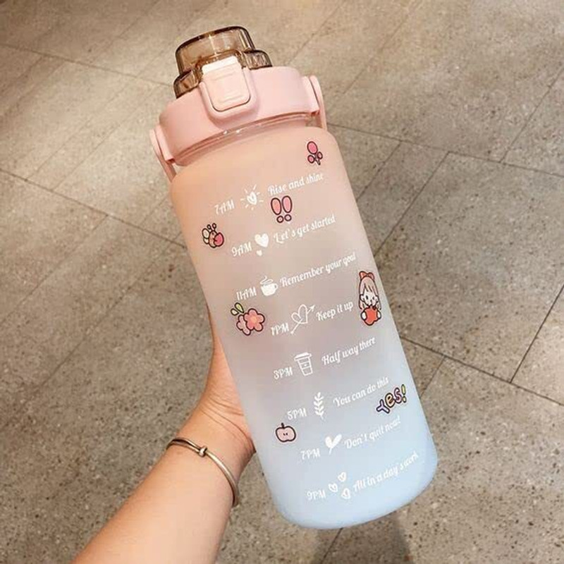 Virtuous 2Ltr Motivational Plastic Leakproof BPA Free Gym Water Bottle with Straw 2000 ml Plastic Shaker(Pack of 1, Multicolor)
