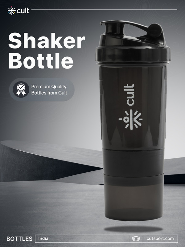 Cult Gym Shaker Bottle 550ml Black 550 ml Plastic Shaker(Pack of 1, Black)