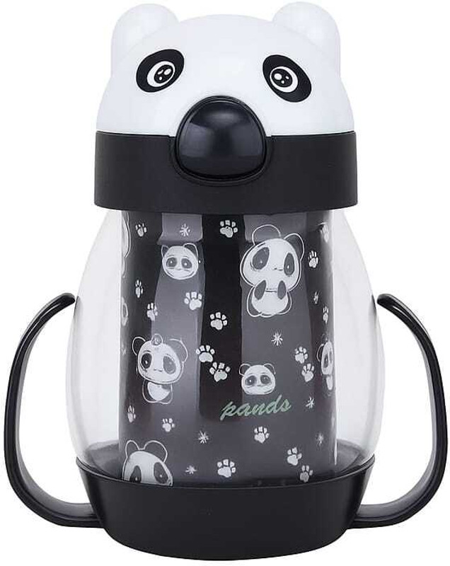 Akriti Fashion Cute Panda Bear Kids Sipper Bottle BPA-Free with Handles & Straw Leak-Proof 350 ml Plastic Sipper(Pack of 1, Black)
