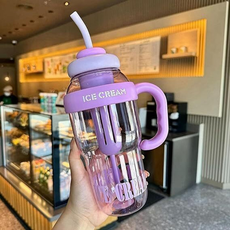 Homzeyhub Large Capacity Trendy Ice Cream-Themed Sipper with Handle Water Bottle 1400 ml Plastic Sipper(Pack of 1, Multicolor)