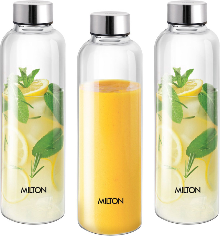 MILTON Costa 1000 Pet water bottle 1 ltr each with Stainless Steel Lid set of 3 1000 ml PET Bottle(Pack of 3, Clear)