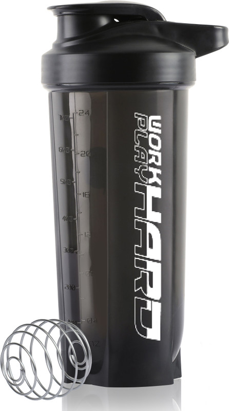 ZYRO Work Hard Protein Gym Sipper Bottle with Stainless Steel Spring Ball 700 ml Plastic Shaker(Pack of 1, Black)