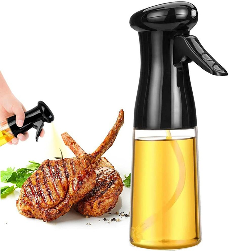 JANKRUT 2-in-1 Oil Sprayer&Dispenser Bottle for Kitchen Glass Bottle with Premium Nozzle 220 ml Glass Spray Bottle(Pack of 1, Clear)
