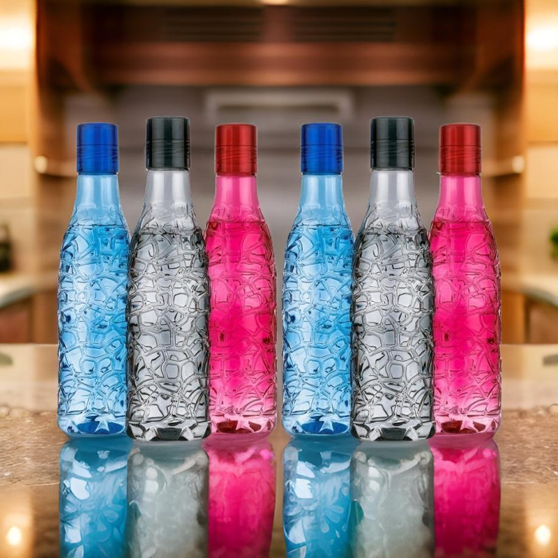 Serenity DESIGNER WATER BOTTLE IN MULTI COLOR UNBREAKABLE WATER BOTTLE PLASTIC BOTTLE 1000 ml Plastic Bottle(Pack of 6, Multicolor)