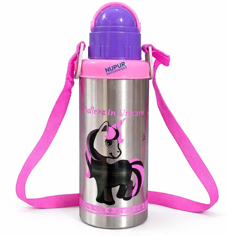 NPE Kids Stainless Steel Water Bottle with Strap 600 ml Stainless Steel Sipper(Pack of 1, Pink)