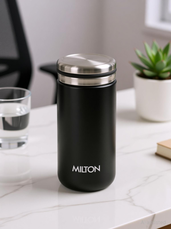 MILTON New Crown 900 Thermosteel Water Bottle, ISI Certified, 24 Hr Hot and Cold 750 ml Steel Flask(Pack of 1, Black)