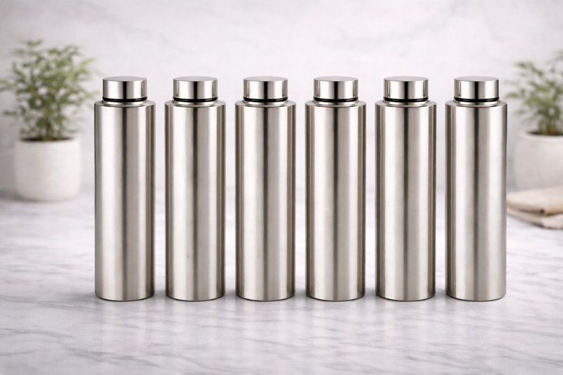 Flipkart SmartBuy Fridge Water Bottle 1Litre Stainless Steel Set 6 Bottle For School|Office|Sports 1000 ml Steel Bottle(Pack of 6, Silver)