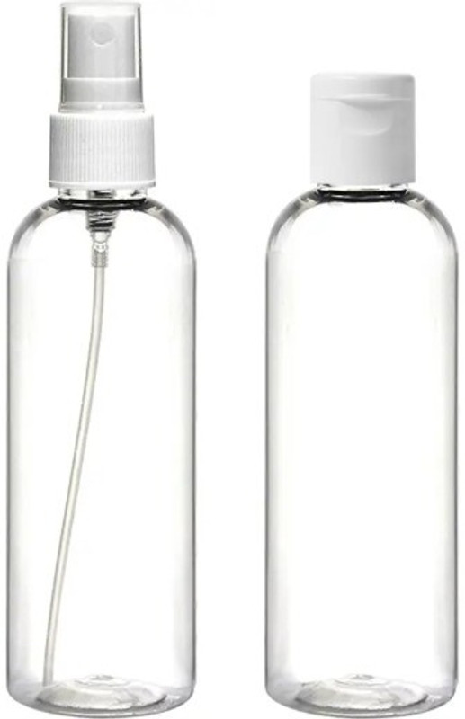 EverGlam Clear Plastic Empty White Flip Top Cap White Fine Mist Spray Pump 100 ml EACH 200 ml Plastic Spray Bottle(Pack of 2, Clear)