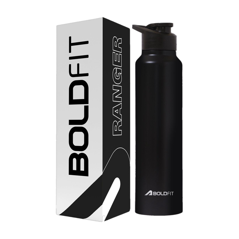 BOLDFIT Steel Sipper Bottles for Adults Steel Sipper Metal 1000 ml Stainless Steel Shaker(Pack of 1, Black)