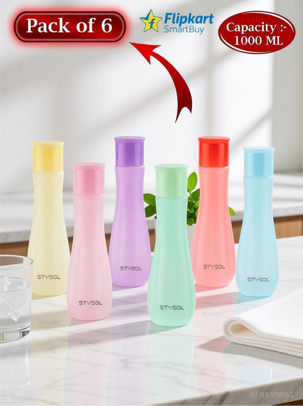 Flipkart SmartBuy Stylish crystal design water set for multipurpose 6pc 1000 ml Plastic Bottle(Pack of 6, Multicolor)