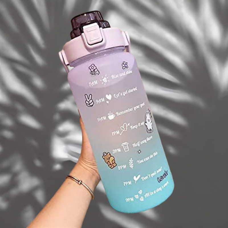 InscapeDesign Motivational Time Marker 2Liter Sipper Water Bottle with Silicone Soft Straw 2000 ml Silicone Sipper(Pack of 1, Multicolor)