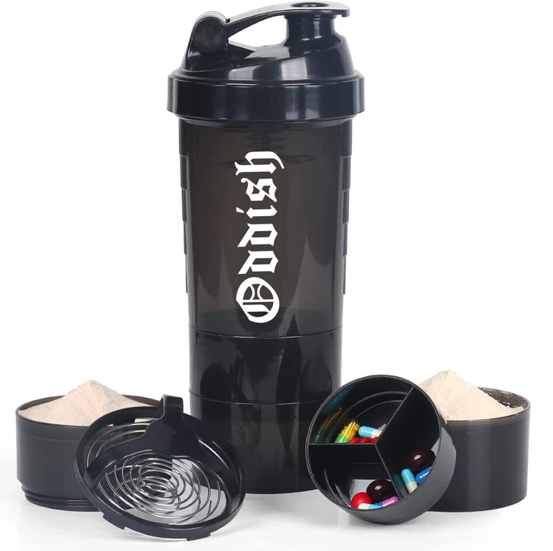Oddish way to fitness Gym shaker for protein with 2 storage Compartment 500 ml Plastic Shaker(Pack of 1, Black)