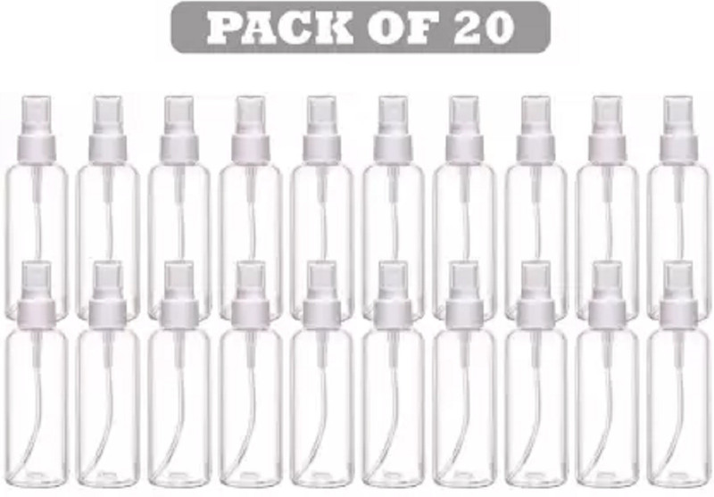 Insta cool PET Plastic Empty Refillable Pocket Mist Spray Bottle with Dust Cap 100 ml PET Spray Bottle(Pack of 20, Clear)