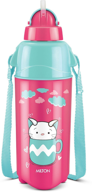 MILTON Kool Trendy 500 Insulated Water with Straw for Kids, Cherry 490 ml Plastic Bottle(Pack of 1, Pink)