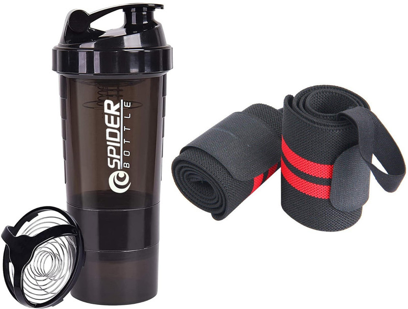 FIT 4 HEAL Protein Shaker Bottle & Wrist Support 500 ml Plastic Shaker(Pack of 2, Multicolor)
