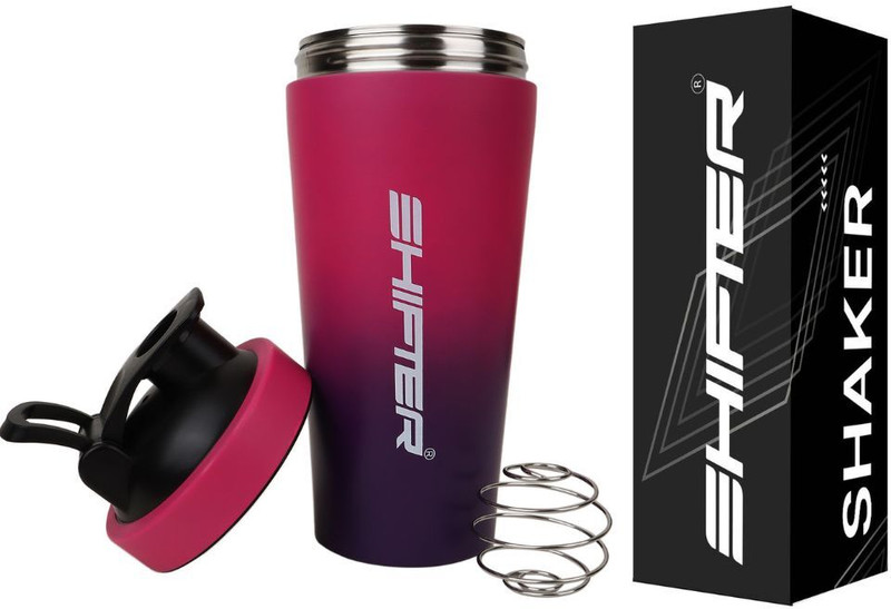 SHIFTER Wellness Stainless Steel Black Shaker Bottle for Protein Shake 100% Leakproof | 700 ml Steel Shaker(Pack of 1, Grey)
