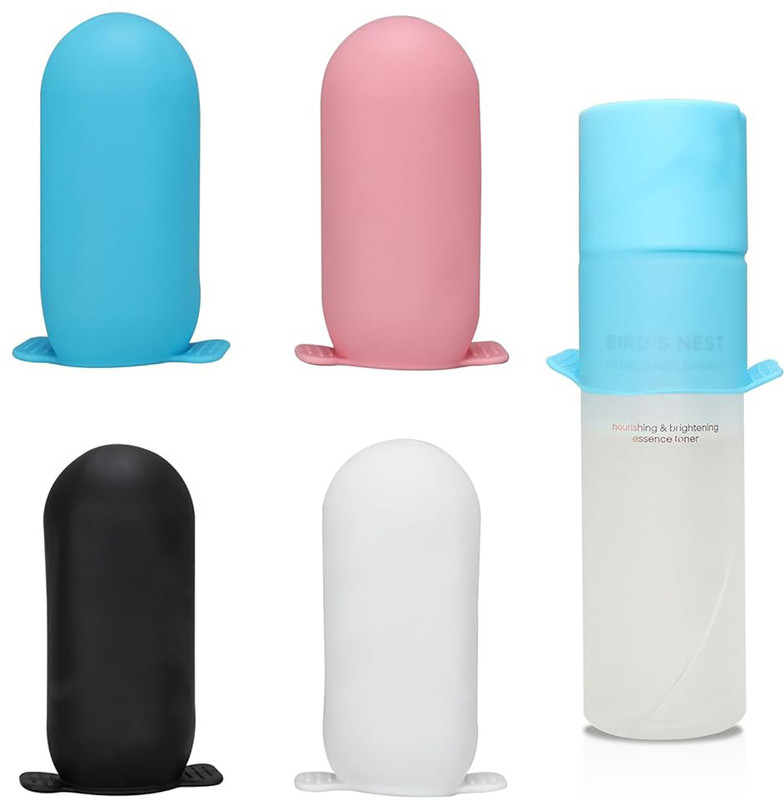 HASTHIP Silicone Bottle Cap Sleeves Leak Proof Reusable for Travel Toiletries 4 Pack 37.5 ml Silicone Spray Bottle(Pack of 4, Multicolor)