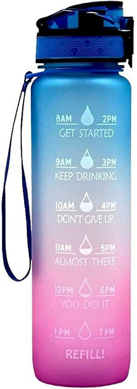 Prihit Motivational Time Marker Water bottle 1L 1000 ml Silicone Spray Bottle(Pack of 1, Multicolor)