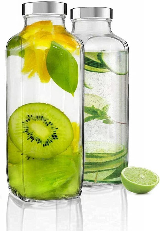 CROCO JAR Food Grade 1 Liter French Square Glass Water Bottle PACK OF 2 1000 ml Glass Bottle(Pack of 2, Clear)