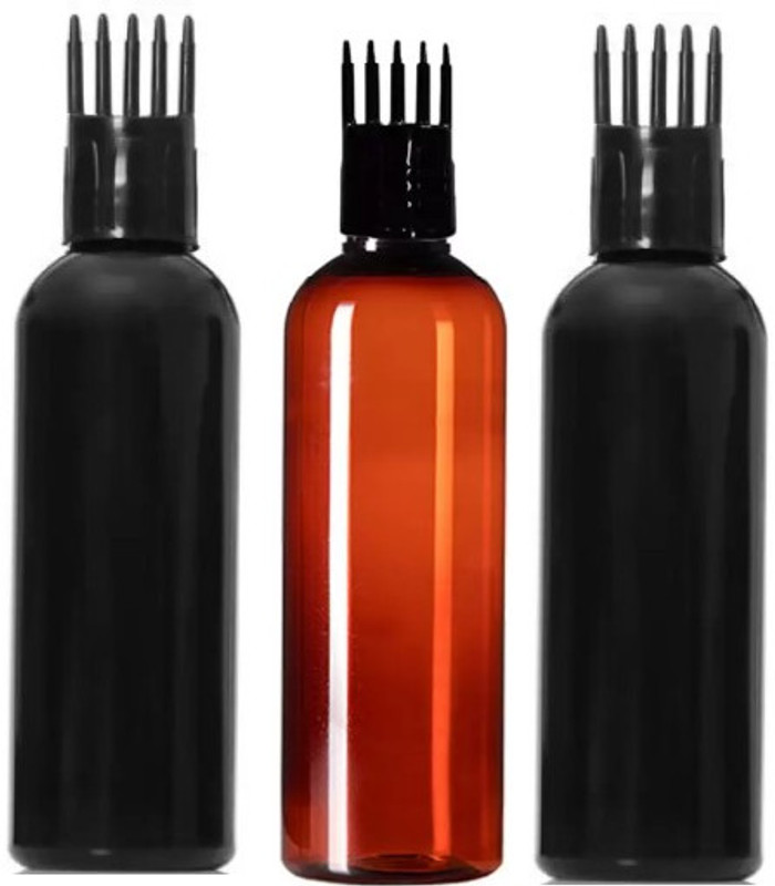EverGlam Hair Root Bottle Blakc & Amber For Hair Oil 100 ml Each 2-1 Amber & Black bottle 300 ml Plastic Spray Bottle(Pack of 3, Clear, Black)