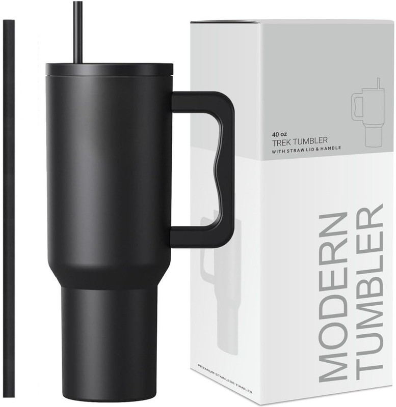 KPTON 1.2L Stainless Steel Tumbler with Lid, Straw, Handle & Leakproof Design 1200 ml Steel Sipper(Pack of 1, Black)