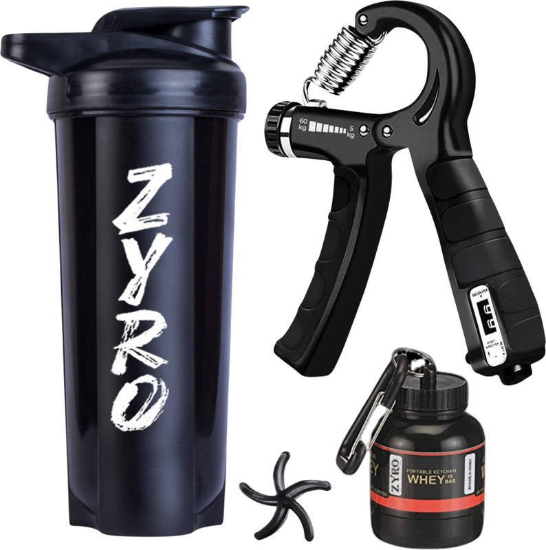 ZYRO Combo Protein Gym Shaker Bottle With Protein Funnel & Hand Gripper, BCAA,Workout 750 ml Plastic Shaker(Pack of 3, Black)