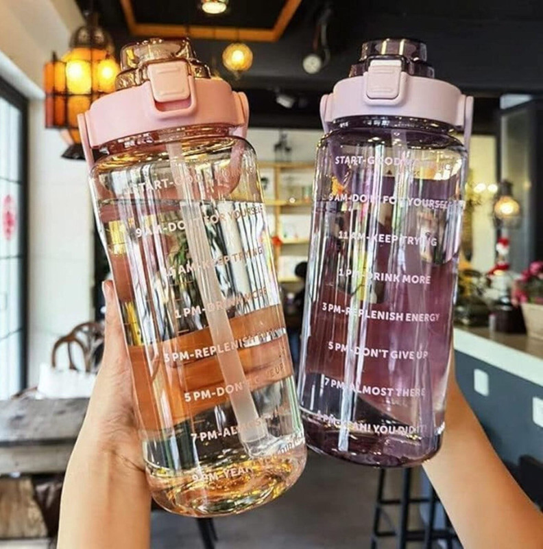 Jay Mataji Stores COMBO PACK : Motivational 2 litter water bottle 2000 ml Plastic Bottle(Pack of 2, Pink, Purple)