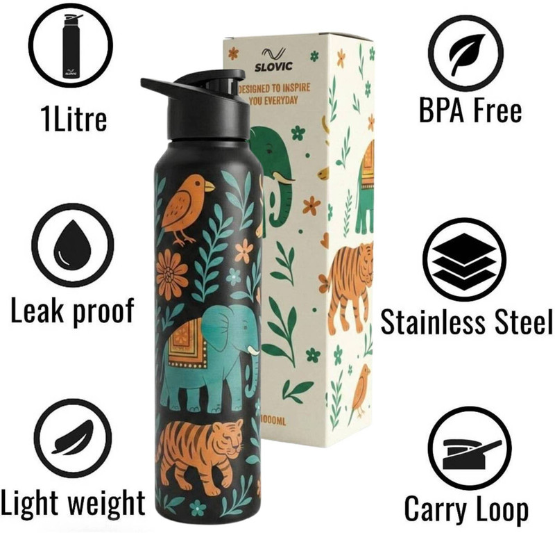 SLOVIC Water Bottle | BPA Free & leak-Proof Steel Water Bottle 1000 ml Stainless Steel Bottle(Pack of 1, Multicolor)