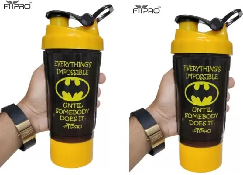Fitpro BPA FREE GYM SHAKER BOTTLE WITH SINGLE SUPPLEMENT COMPARTMENT AND TORNADO FILTER 500 ml Plastic Shaker(Pack of 2, Multicolor)