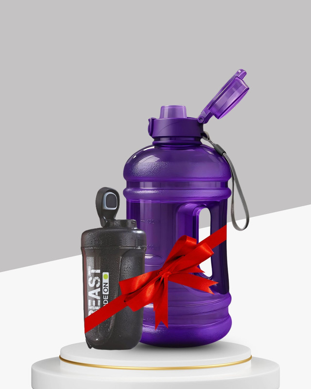 DIMAZOFLY Gym Combo 2 Litre Gallon Bottle With Premium Shaker Bottle 500ml | f 2500 ml Plastic Shaker(Pack of 2, Purple, Black)
