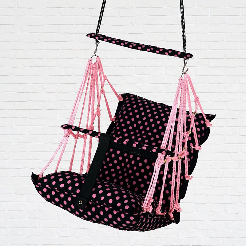 VisionarySales Cotton Baby Swing Jhula with Safety Belt & Cushion Seat for Kids (1-4 Years) Bouncer(Black)
