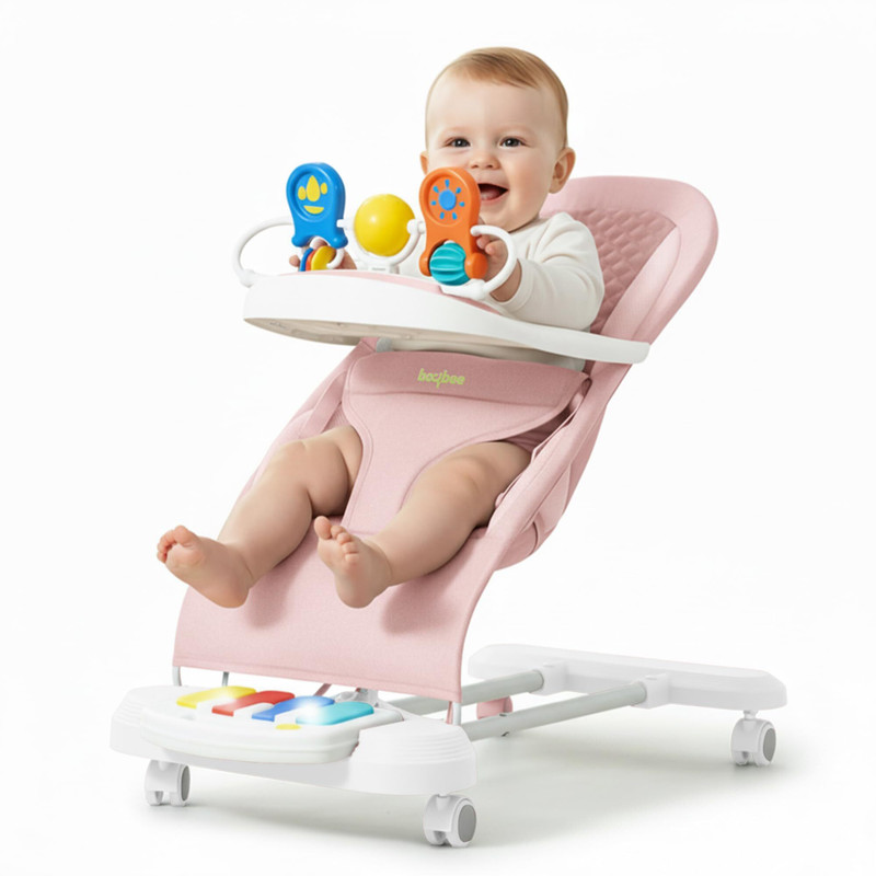 baybee 3 Recline Positions Rocker for Baby|Bouncer with Music & Light Kick Piano Baby Rocker and Bouncer(Pink)