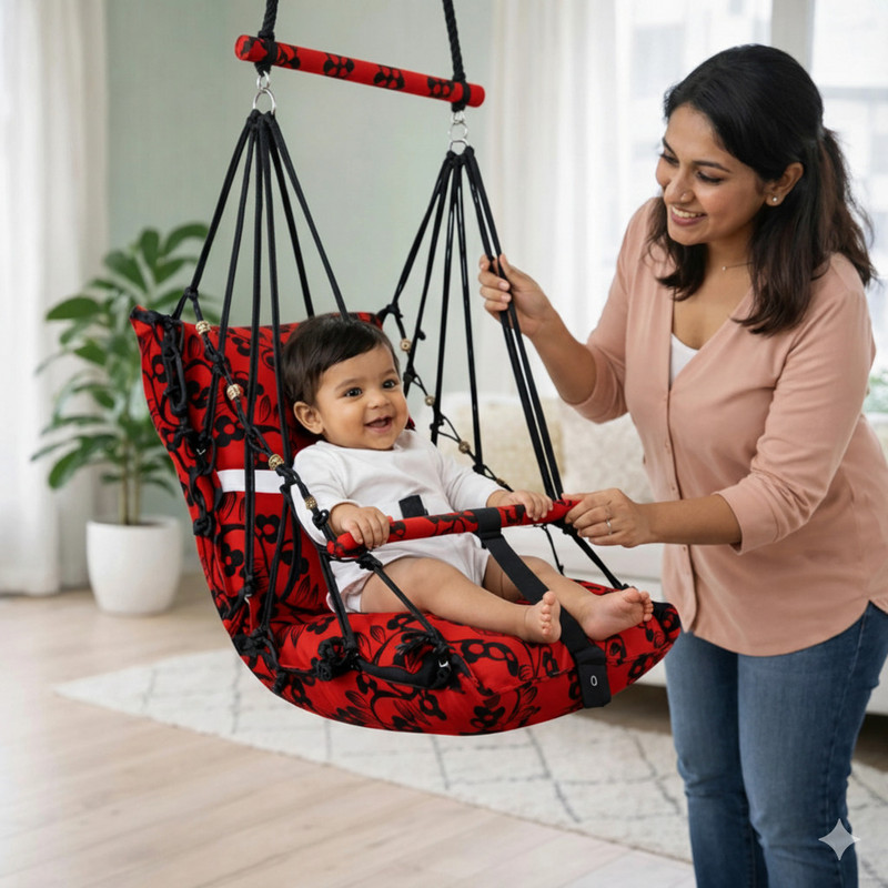 Swing for kids Baby Cotton Swing Chair swing Baby jula Sleeping and Washable 1 to 3 Years Bouncer(Red)