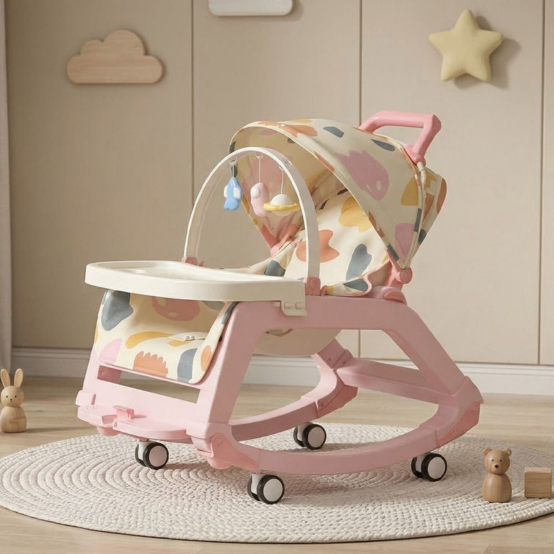 StarAndDaisy 5-in-1 Baby Chair & Rocker with Foldable Design, Safety Wheels & Cushioned Seat Rocker(Pink)