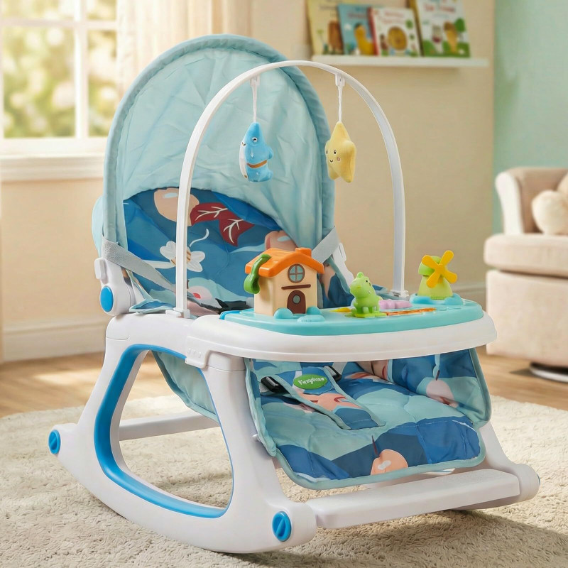 baybee 3 in 1 Baby Rocker & Feeding Chair | Baby Rocker for 0 to 2 Years Bouncer(Blue)