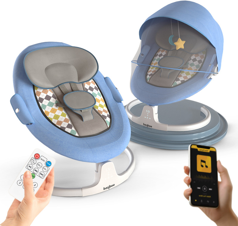 baybee Electric Baby Swing Cradle for Baby with Adjustable Swing Speed, Recline, Remote Bouncer(Blue)
