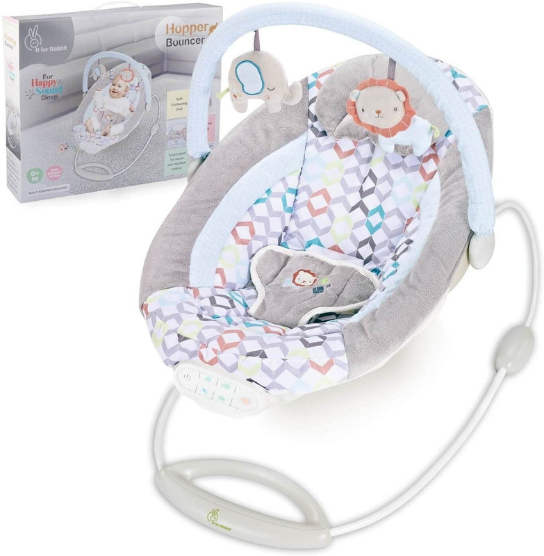 R for Rabbit Hopper for Kids with Soothing Vibration & Music Touch Control Panel-Grey Bouncer(Grey)