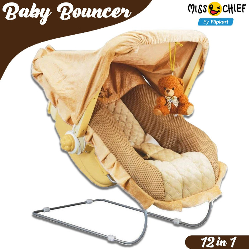Miss & Chief Premium Quality Super Deluxe 12 in 1 Musical Carry Cot Bouncer ISI Marked Bouncer(Brown, White)