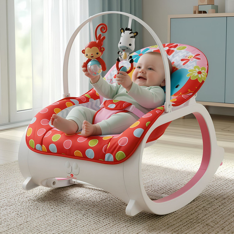 StarAndDaisy Baby Rocker & Bouncer Seat with Toy Bar Baby Rocking Seat for Newborns & Infants Rocker and Bouncer(Red)