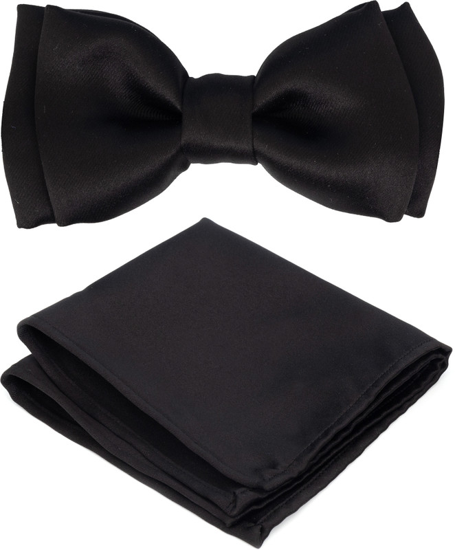 To The Nines Men's Black Bow Tie & Pocket Square Self Bow(Black)