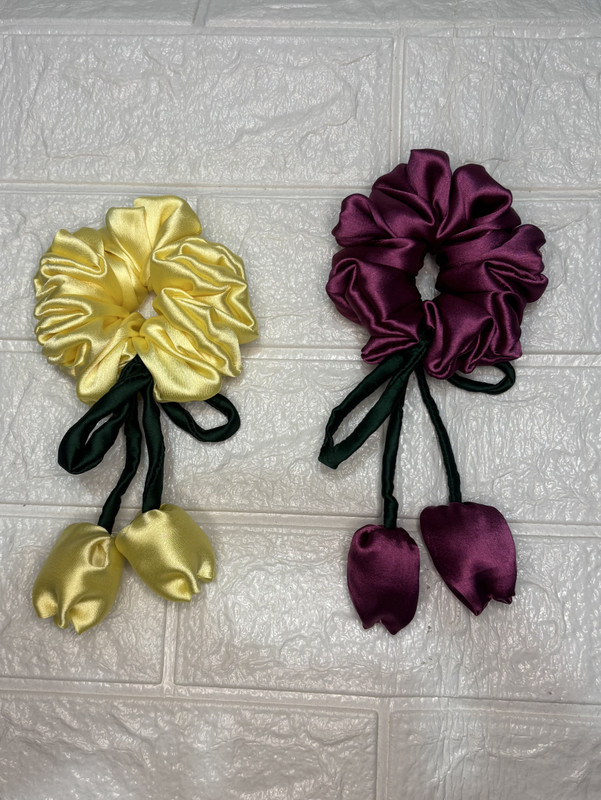 PAAKHI Tulip scrunchi Self Bow(Pink, Yellow)