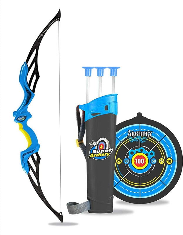 Sukan Tex Archery Set Outdoor Hunting Game with 3 Suction Cup Arrows, Barebow(Blue)