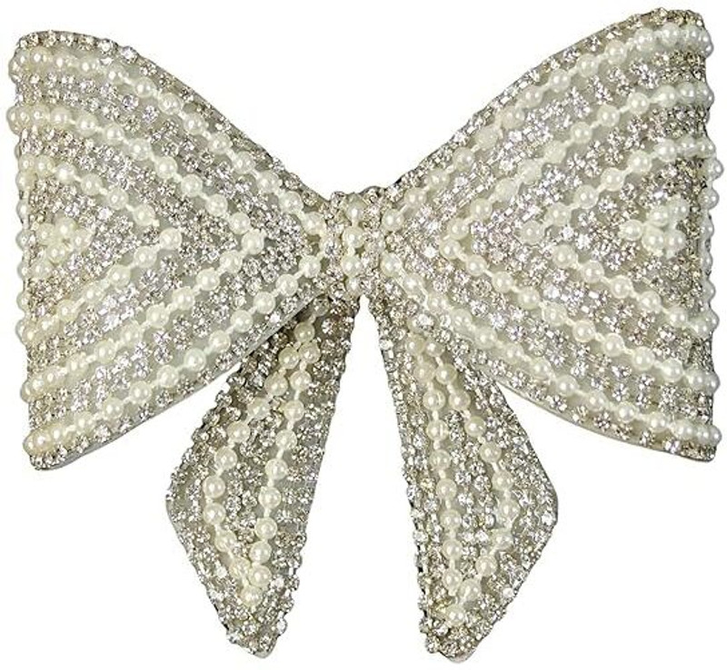 Sai Elegant Crystal Bow Hair Clips for Women Girls Fancy Barrette Self Bow(Silver)