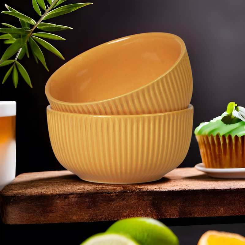 Amazecart Ceramic Serving Bowl Serving Bowls Use for Snacks| Pasta| Ice Cream| Maggi| Salad & Fruits(Pack of 2, Multicolor)