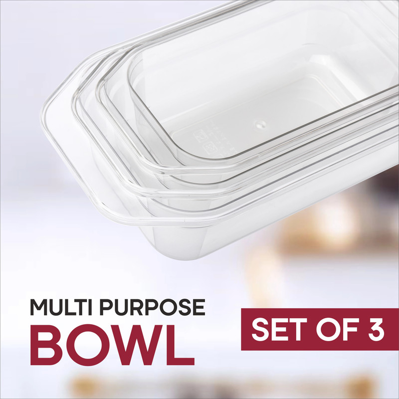 OFFYX Plastic Serving Bowl 3 set of Kitchen Dining serving Bowls(Pack of 3, Clear)